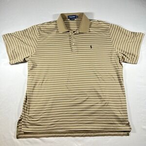 Polo Golf Ralph Lauren Mens XL Tan White Striped Pima Cotton Polo Shirt